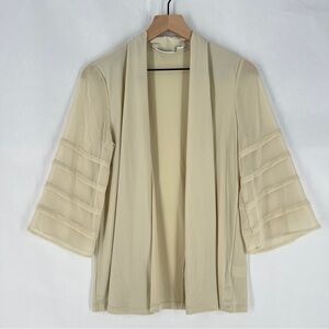 Susan Graver Chiffon Flare Sleeve Cream Open-Front Jersey Knit Cardigan XS